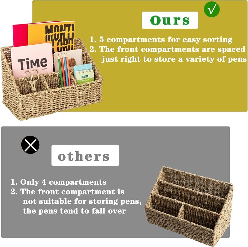 DINGTAI Mail Organizer Countertops, Desk Organizer Bills Organizer, Mail Sorters Organizers, Pencil Holder Magazine File Holder, Desk Organizer and Accessories(Seagrass) - Image 5